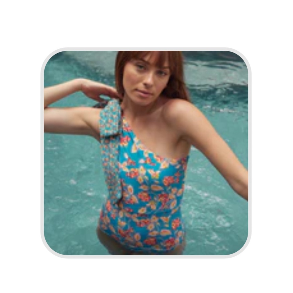 The Bow Shoulder Ruched Sidestroke-Terrace Floral Sz 14